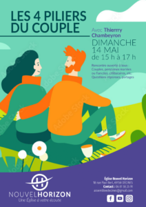 L'église Nouvel Horizon vous propose un temps de réflexion
et de détente autour du thème du couple dimanche 14 mai à 15h00.